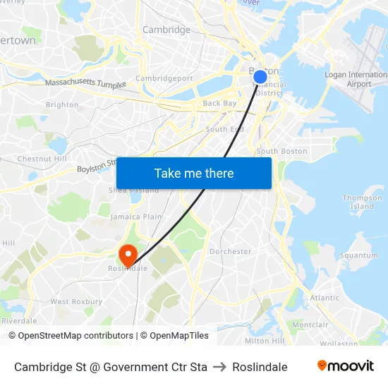 Cambridge St @ Government Ctr Sta to Roslindale map