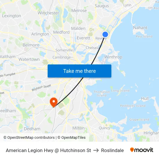 American Legion Hwy @ Hutchinson St to Roslindale map