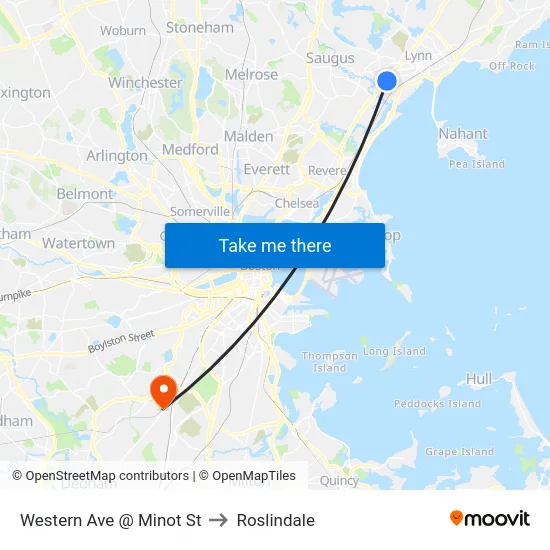Western Ave @ Minot St to Roslindale map