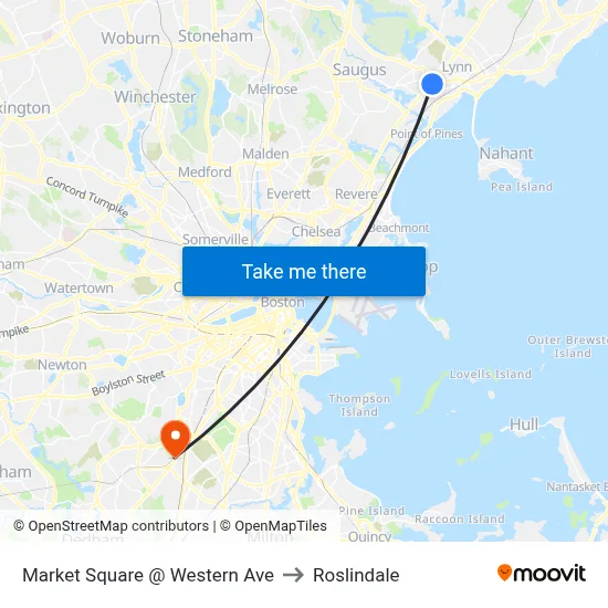Market Square @ Western Ave to Roslindale map