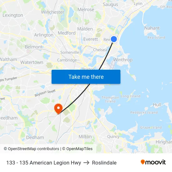133 - 135 American Legion Hwy to Roslindale map