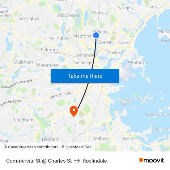 Commercial St @ Charles St to Roslindale map