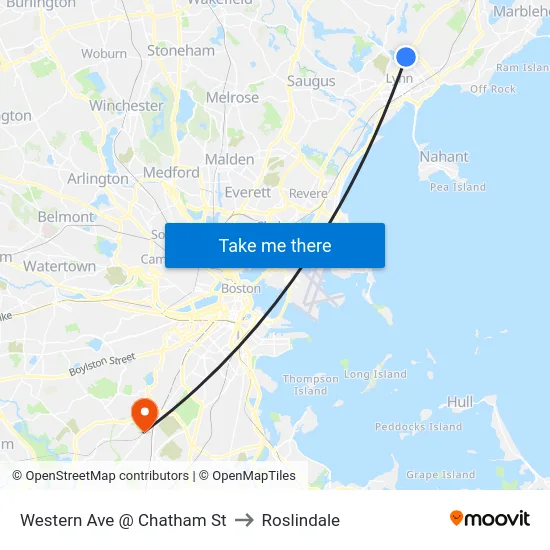 Western Ave @ Chatham St to Roslindale map