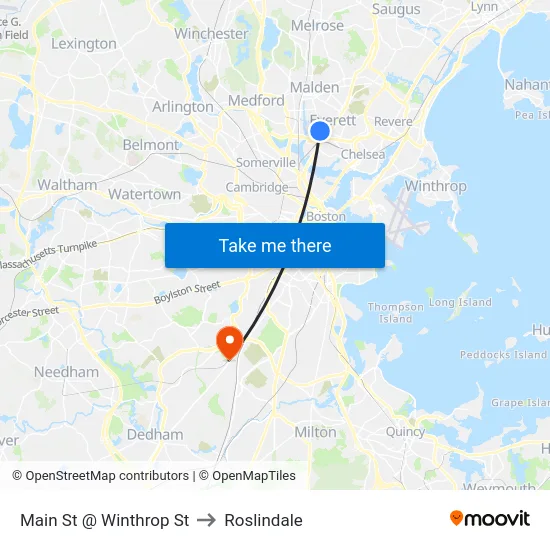 Main St @ Winthrop St to Roslindale map
