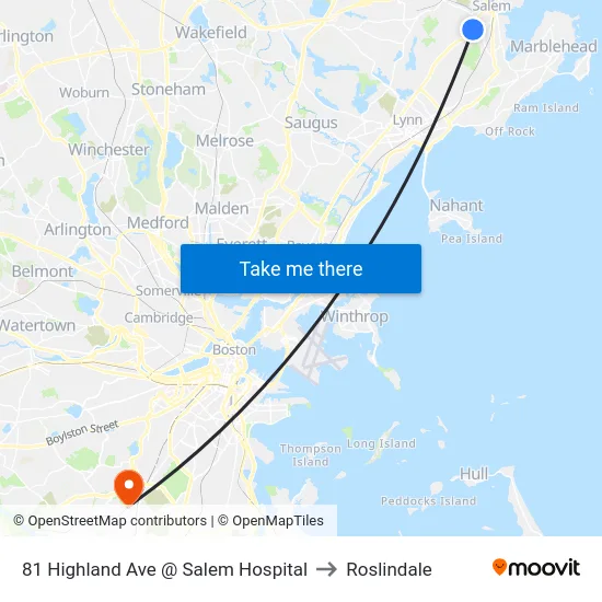 81 Highland Ave @ Salem Hospital to Roslindale map