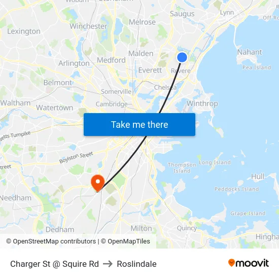 Charger St @ Squire Rd to Roslindale map