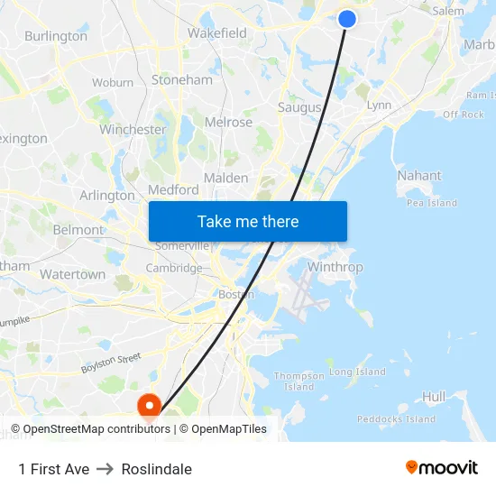 1 First Ave to Roslindale map
