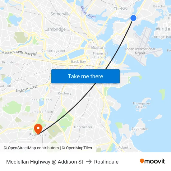 Mcclellan Highway @ Addison St to Roslindale map