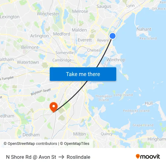 N Shore Rd @ Avon St to Roslindale map