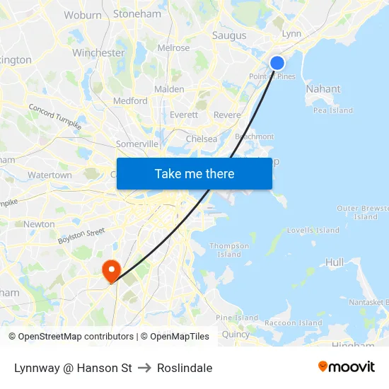 Lynnway @ Hanson St to Roslindale map