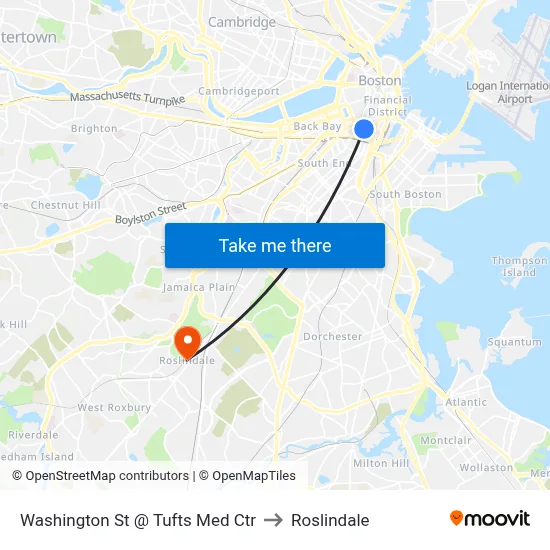 Washington St @ Tufts Med Ctr to Roslindale map
