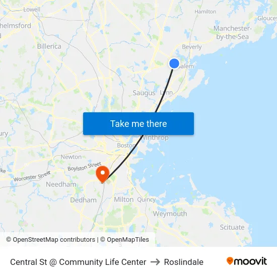 Central St @ Community Life Center to Roslindale map
