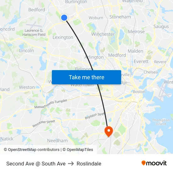 Second Ave @ South Ave to Roslindale map