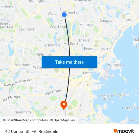 42 Central St to Roslindale map