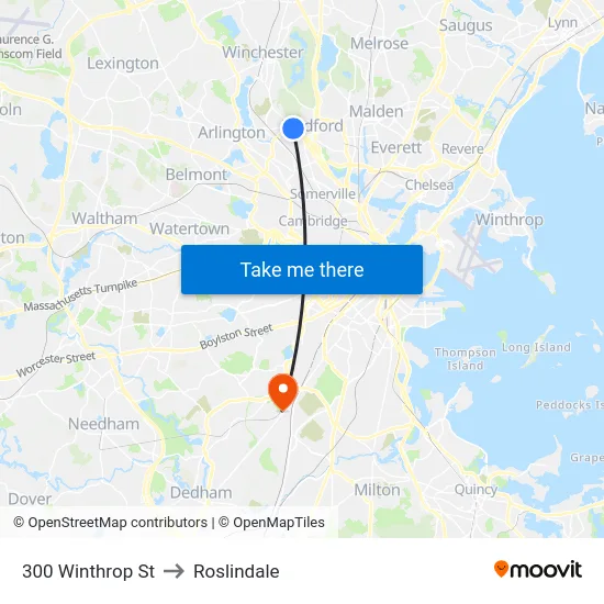 300 Winthrop St to Roslindale map