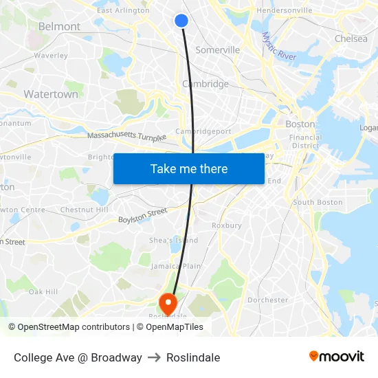 College Ave @ Broadway to Roslindale map