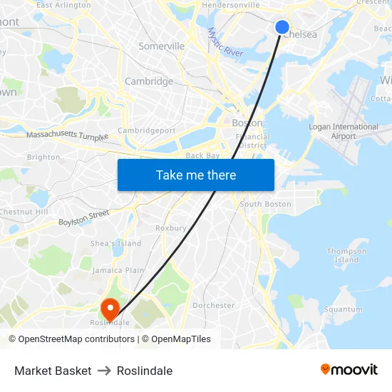 Market Basket to Roslindale map
