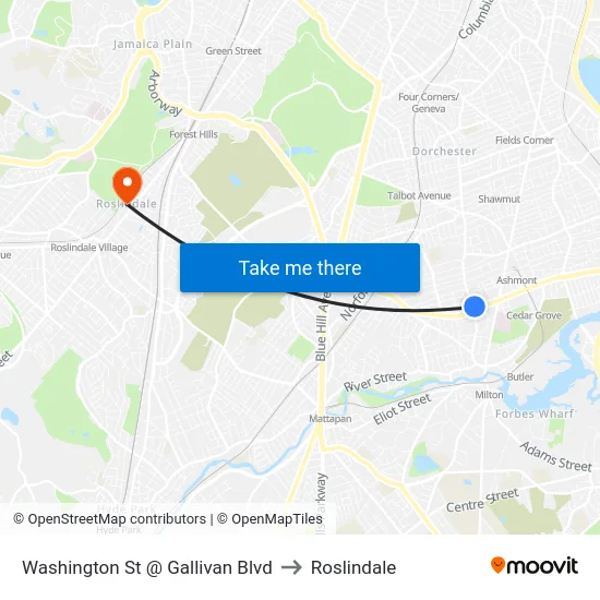 Washington St @ Gallivan Blvd to Roslindale map