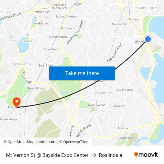 Mt Vernon St @ Bayside Expo Center to Roslindale map