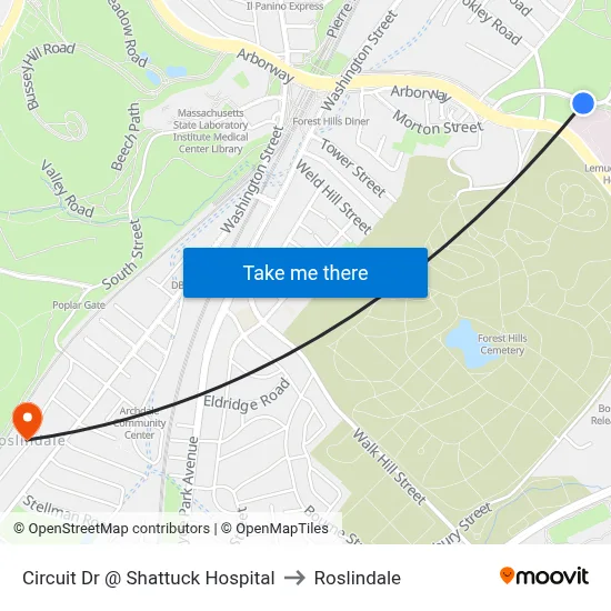Circuit Dr @ Shattuck Hospital to Roslindale map