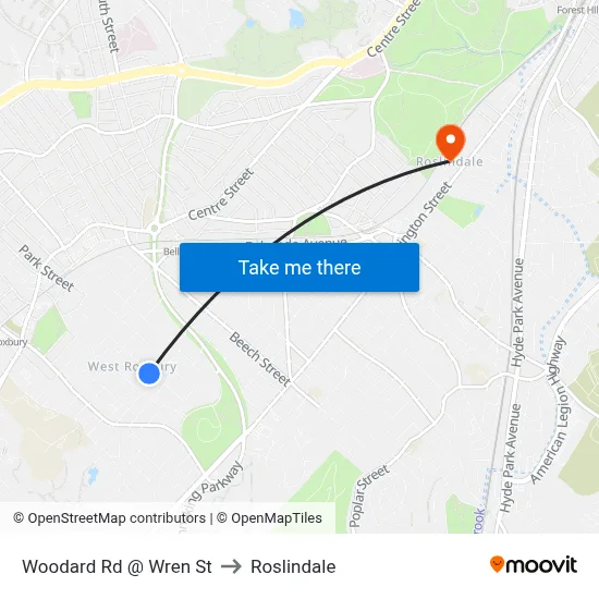 Woodard Rd @ Wren St to Roslindale map