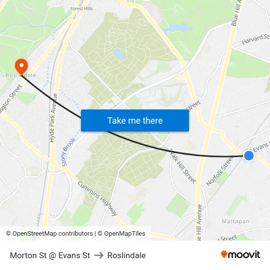 Morton St @ Evans St to Roslindale map