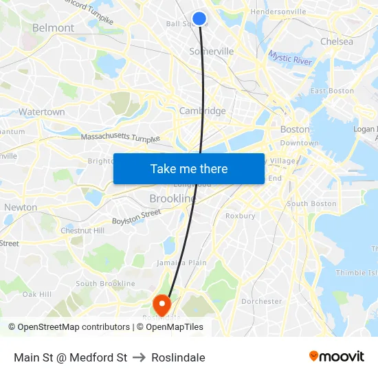 Main St @ Medford St to Roslindale map