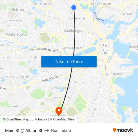 Main St @ Albion St to Roslindale map