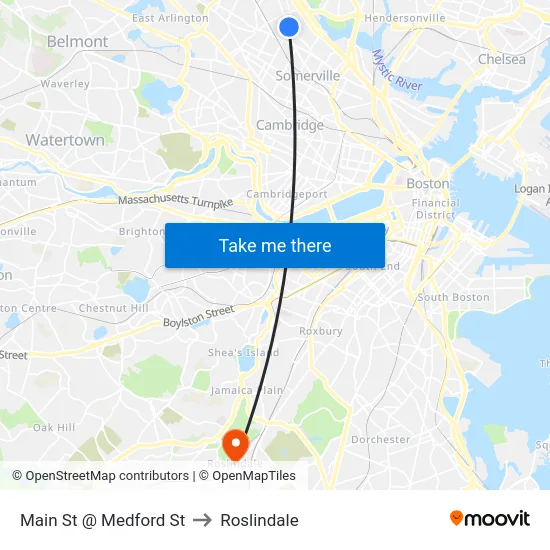 Main St @ Medford St to Roslindale map