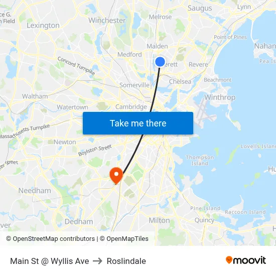 Main St @ Wyllis Ave to Roslindale map