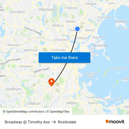 Broadway @ Timothy Ave to Roslindale map