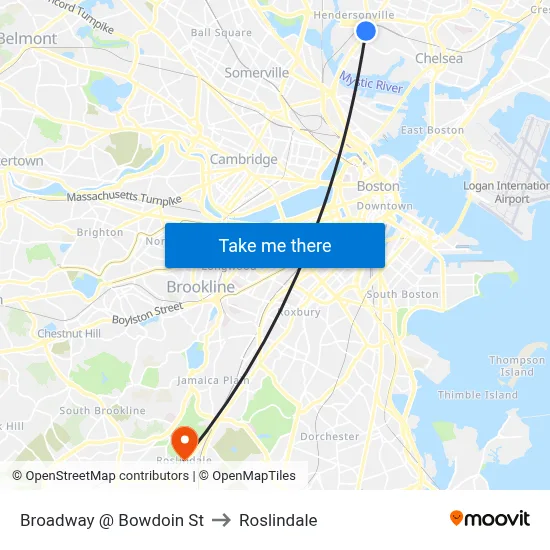 Broadway @ Bowdoin St to Roslindale map