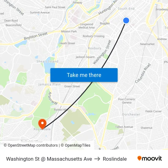 Washington St @ Massachusetts Ave to Roslindale map