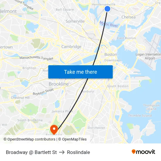 Broadway @ Bartlett St to Roslindale map