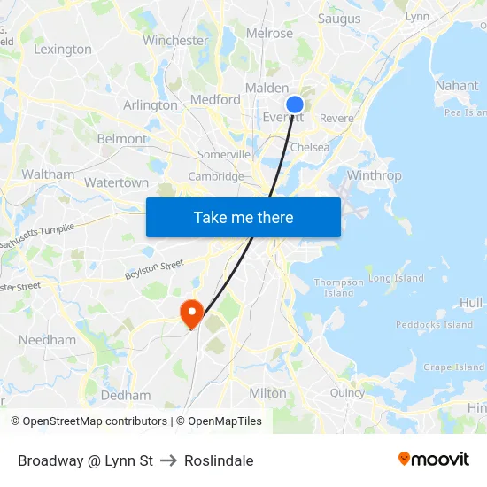 Broadway @ Lynn St to Roslindale map