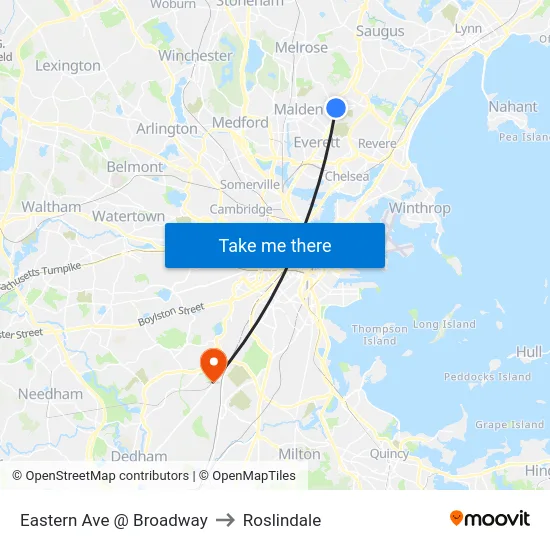 Eastern Ave @ Broadway to Roslindale map