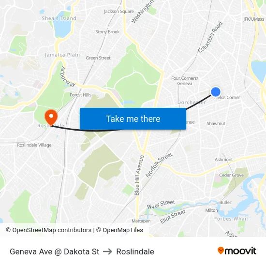 Geneva Ave @ Dakota St to Roslindale map