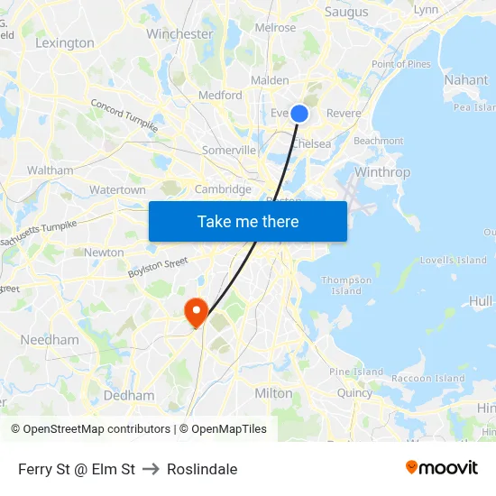 Ferry St @ Elm St to Roslindale map