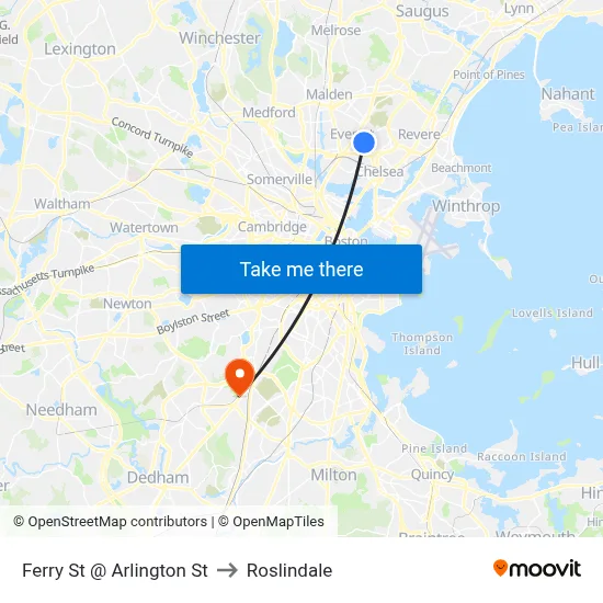Ferry St @ Arlington St to Roslindale map