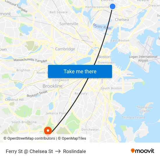 Ferry St @ Chelsea St to Roslindale map