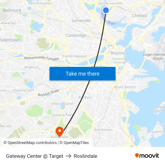 Gateway Center @ Target to Roslindale map