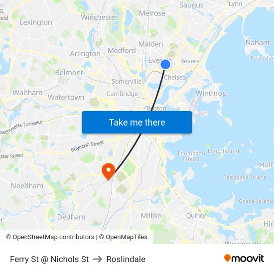 Ferry St @ Nichols St to Roslindale map