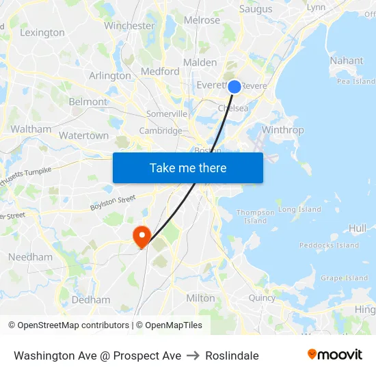 Washington Ave @ Prospect Ave to Roslindale map