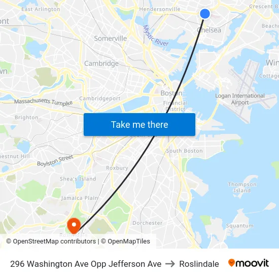 296 Washington Ave Opp Jefferson Ave to Roslindale map