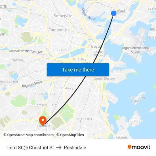 Third St @ Chestnut St to Roslindale map