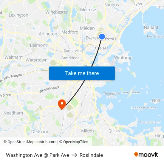 Washington Ave @ Park Ave to Roslindale map