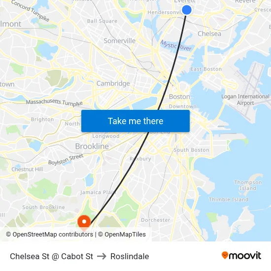 Chelsea St @ Cabot St to Roslindale map