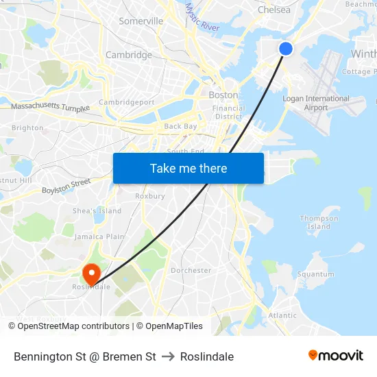 Bennington St @ Bremen St to Roslindale map