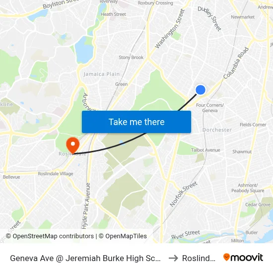 Geneva Ave @ Jeremiah Burke High School to Roslindale map