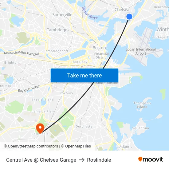 Central Ave @ Chelsea Garage to Roslindale map